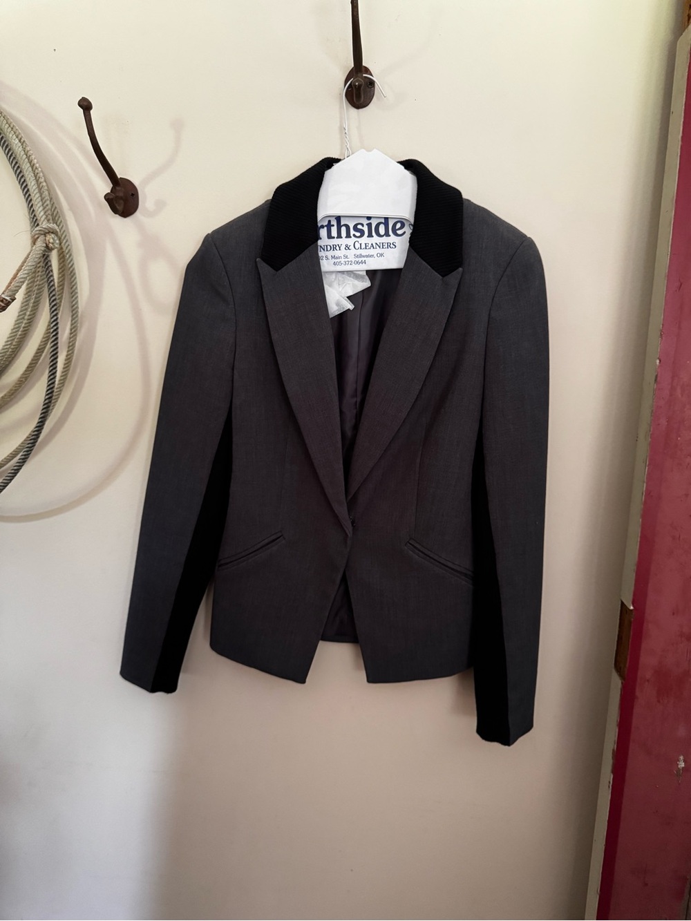 Adrianna Papell Charcoal Gray Blazer with Black Trim